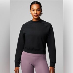 Fabletics Black Crewneck Sweatshirt with Fleece Lining